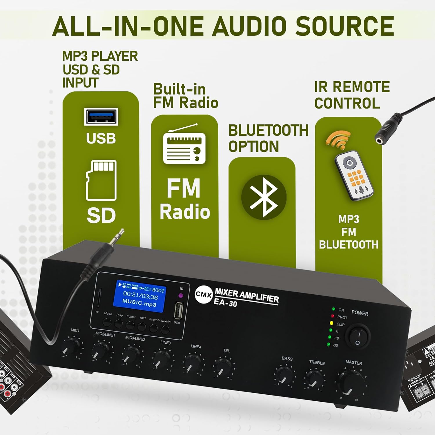 30W Compact Mixer Amplifier with USB/SD/FM/Bluetooth | EA-30