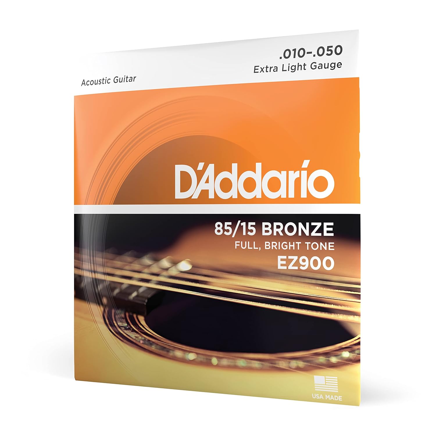 D'Addario acoustic guitar string set packaging on a white background