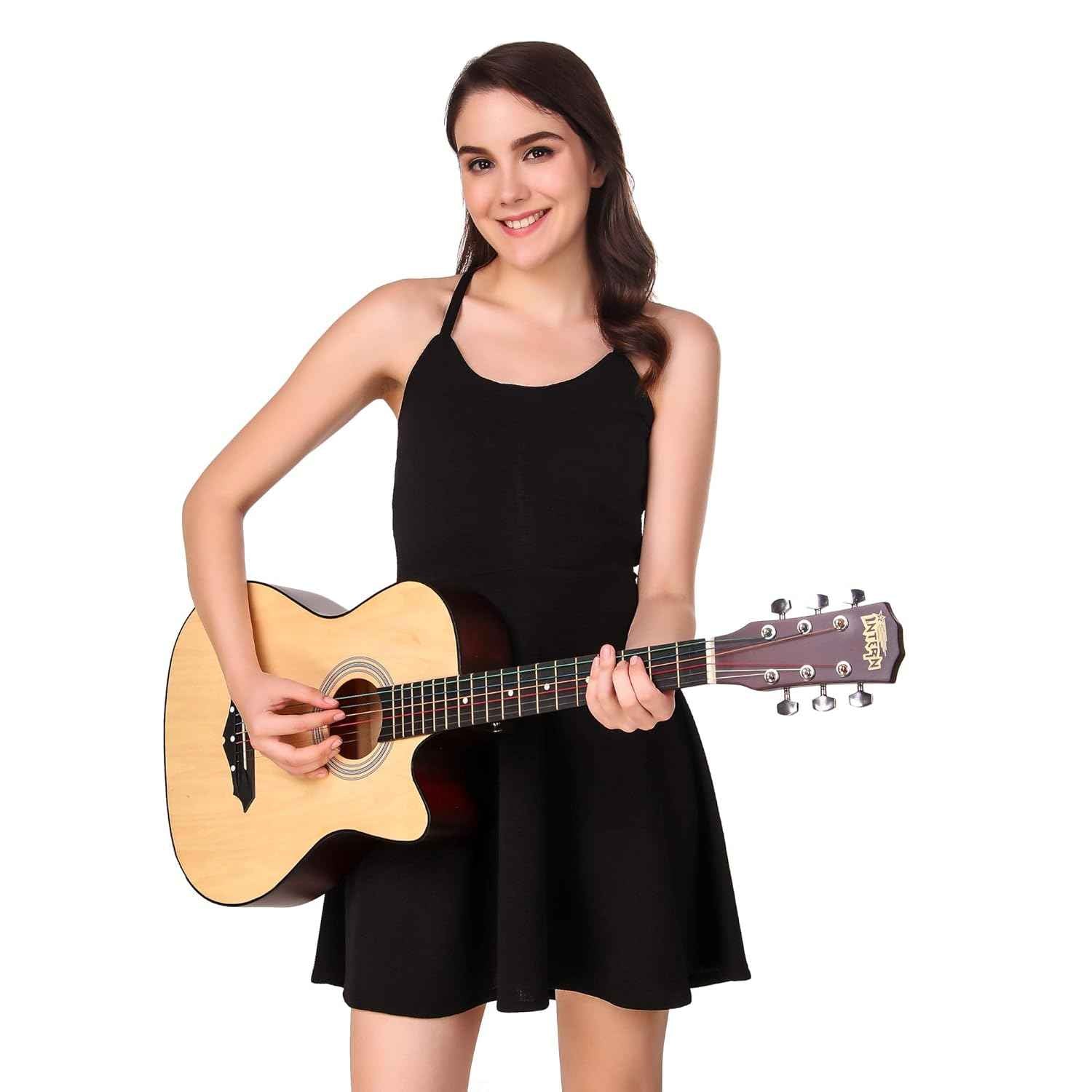 Intern INT-38C-LGP-NT | Acoustic Guitar – Natural Finish with Bag & Picks