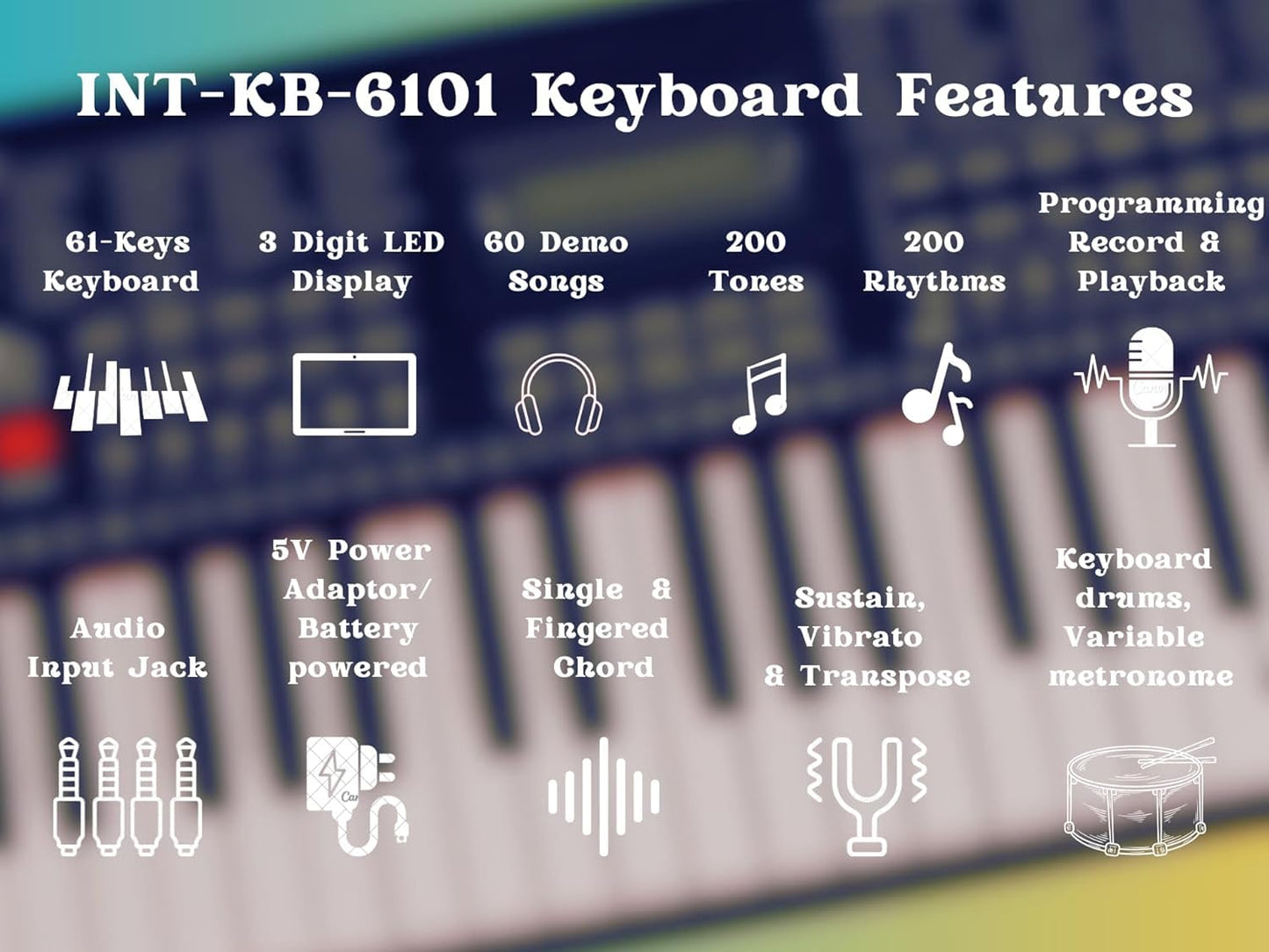 Intern 61-Key Digital Keyboard Piano with Mic and Power Adapter