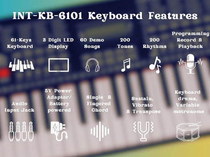 Intern 61-Key Digital Keyboard Piano with Mic and Power Adapter