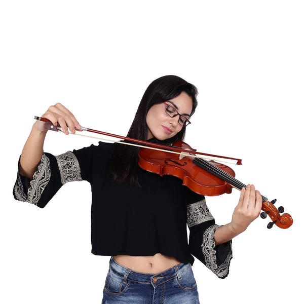 Woman playing violin on a white background