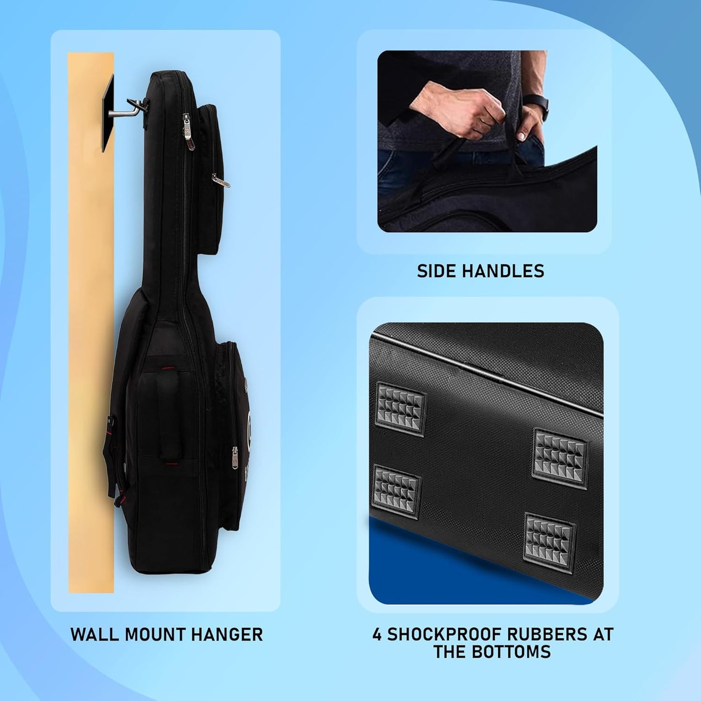 True Cult Acoustic Guitar Bag for 38-42" Guitar | Padded, Adjustable, Double Pocket Travel Gig Case | Black