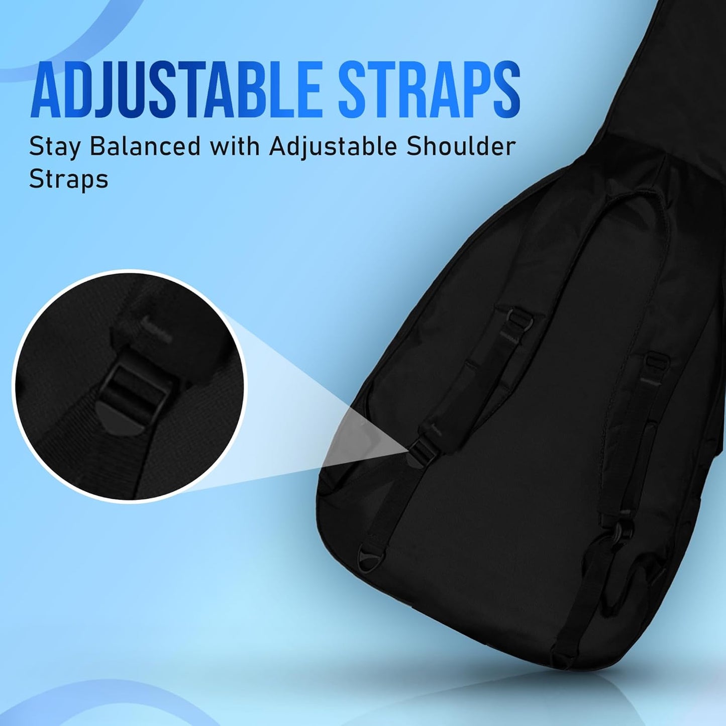 True Cult Acoustic Guitar Bag for 38-42" Guitar | Padded, Adjustable, Double Pocket Travel Gig Case | Black