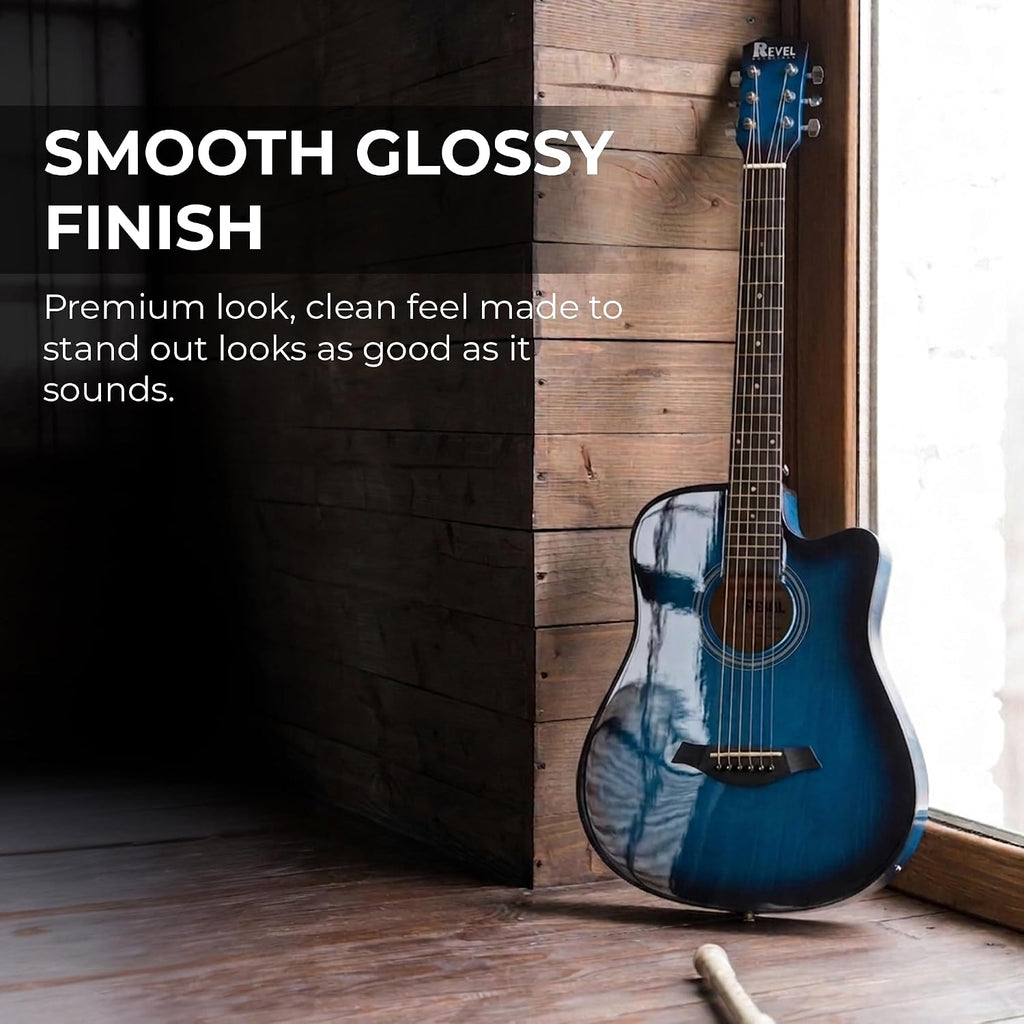 Revel 38 inch Acoustic Guitar with Bags & Picks - Blue Glossy Finish