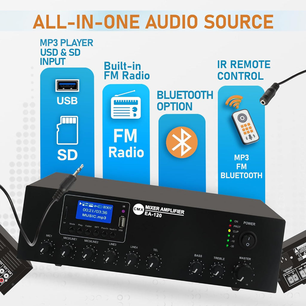 120 Compact Mixer Amplifier with USB/SD/FM/Bluetooth | EA-120