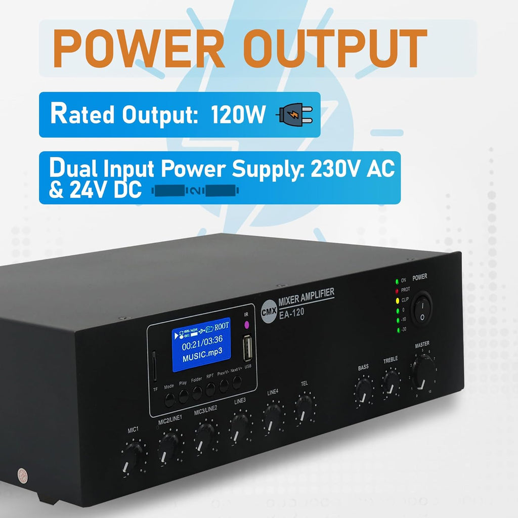 120 Compact Mixer Amplifier with USB/SD/FM/Bluetooth | EA-120