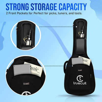 True Cult Acoustic Guitar Bag for 38-42" Guitar | Padded, Adjustable, Double Pocket Travel Gig Case | Black