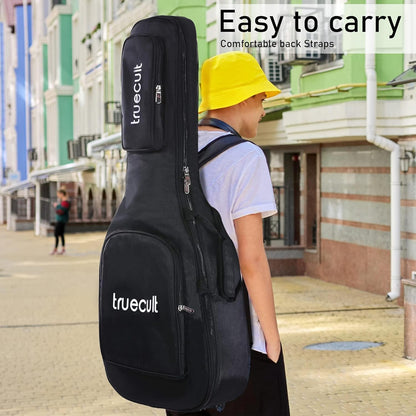 True Cult Acoustic Guitar Bag for 38-42" Guitar | Padded, Adjustable, Double Pocket Travel Gig Case | Black