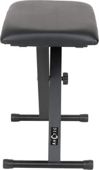 Black padded adjustable keyboard bench with sturdy steel X-style frame and height adjustment knob.