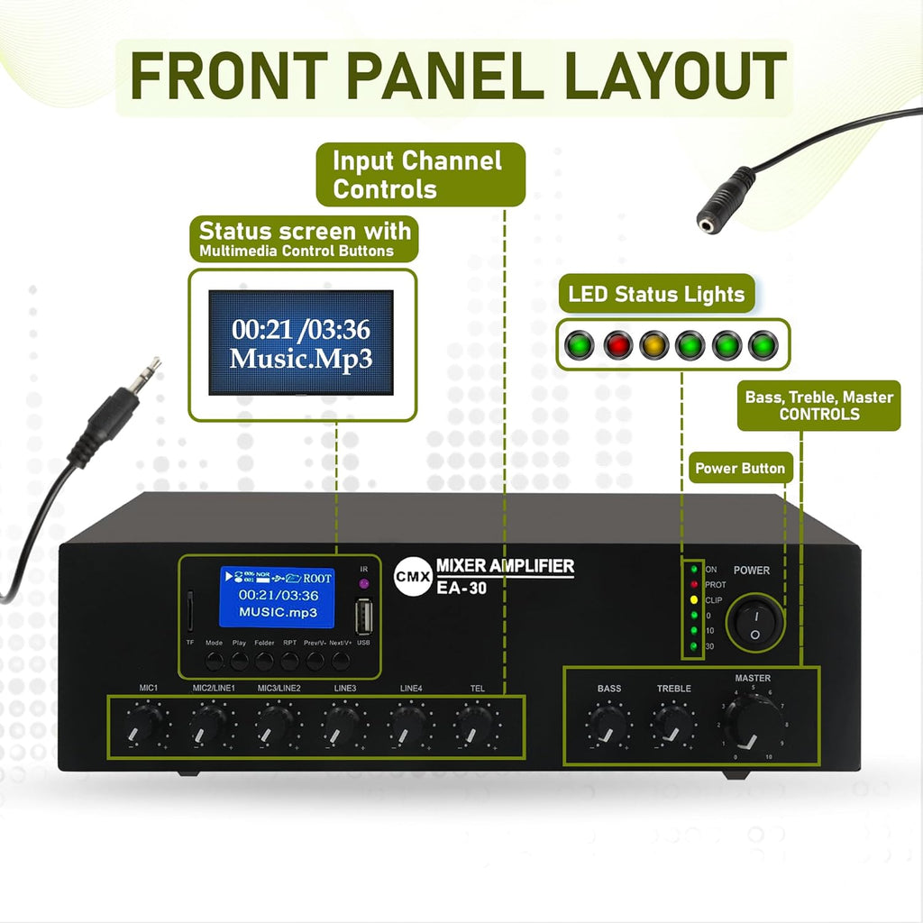 30W Compact Mixer Amplifier with USB/SD/FM/Bluetooth | EA-30