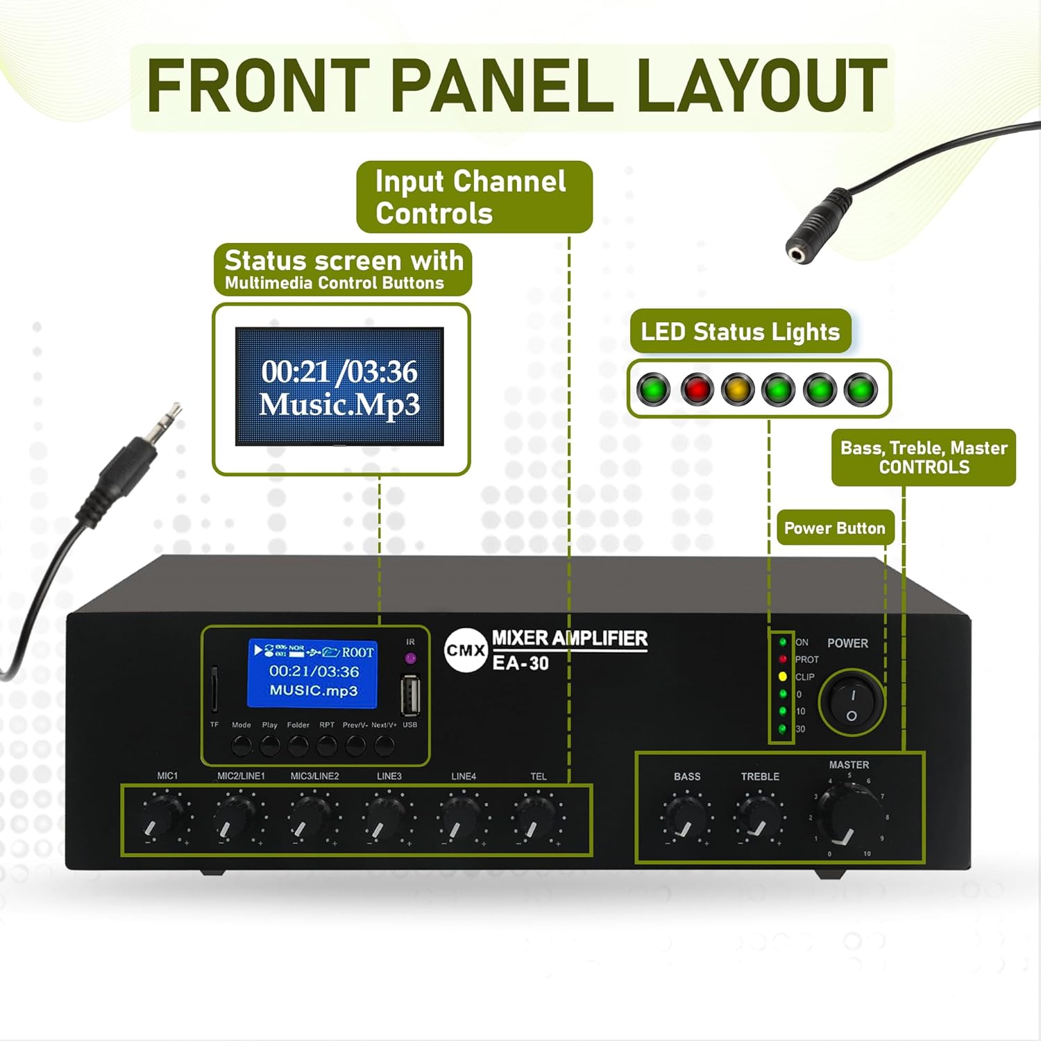 30W Compact Mixer Amplifier with USB/SD/FM/Bluetooth | EA-30