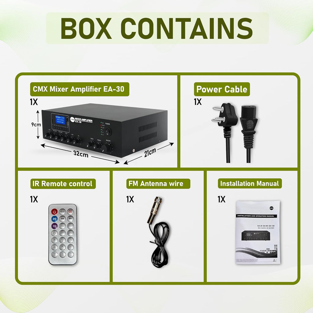 30W Compact Mixer Amplifier with USB/SD/FM/Bluetooth | EA-30