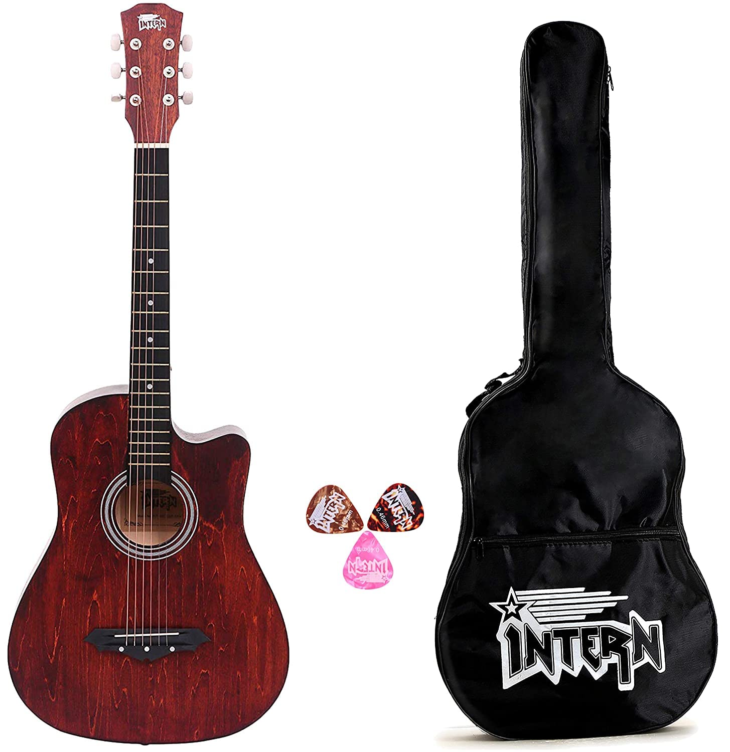 Intern INT-38C-LGP-BRN | Acoustic Guitar – Brown Finish with Bag & Picks