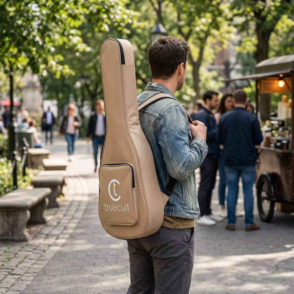True Cult Acoustic Guitar Bag for 38-42" Guitar | Padded, Waterproof, Lightweight Travel Gig Case | Cream