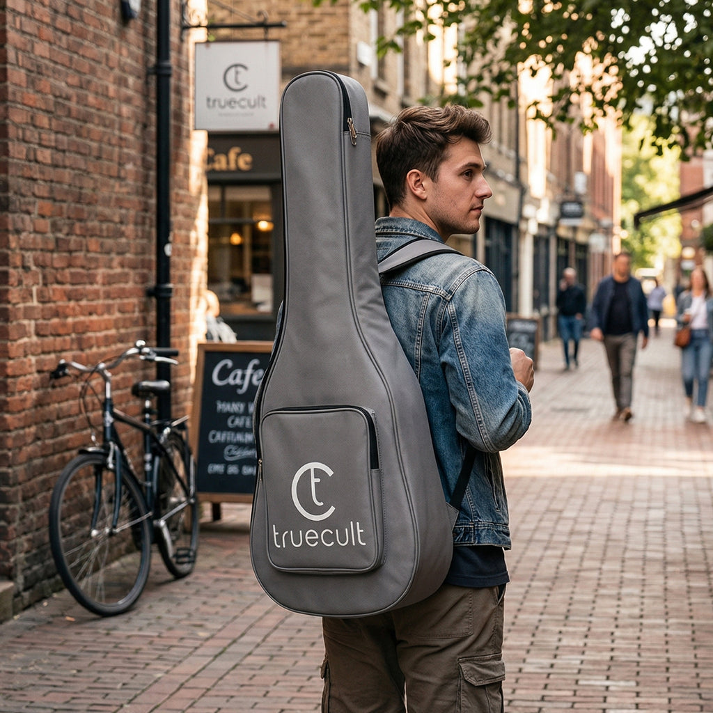 True Cult Acoustic Guitar Bag for 38-42" Guitar | Padded, Adjustable, Travel Gig Case | Light Grey