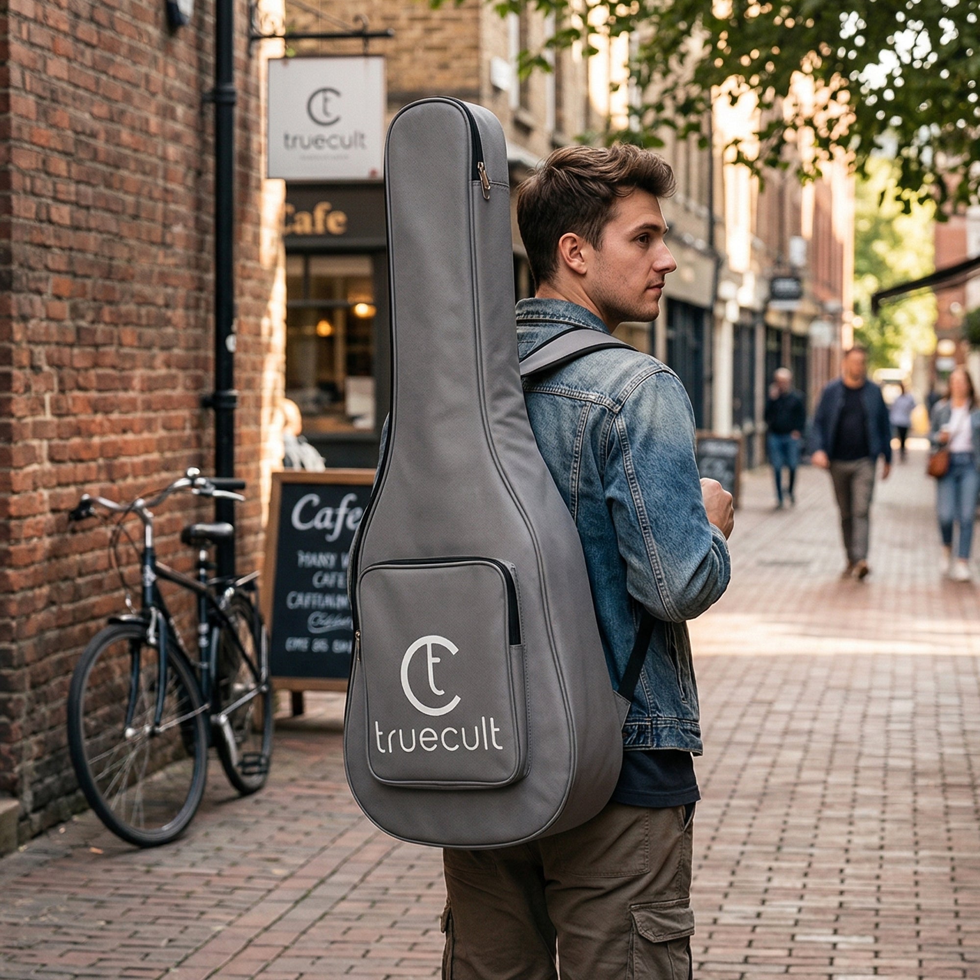 True Cult Acoustic Guitar Bag for 38-42" Guitar | Padded, Adjustable, Travel Gig Case | Light Grey