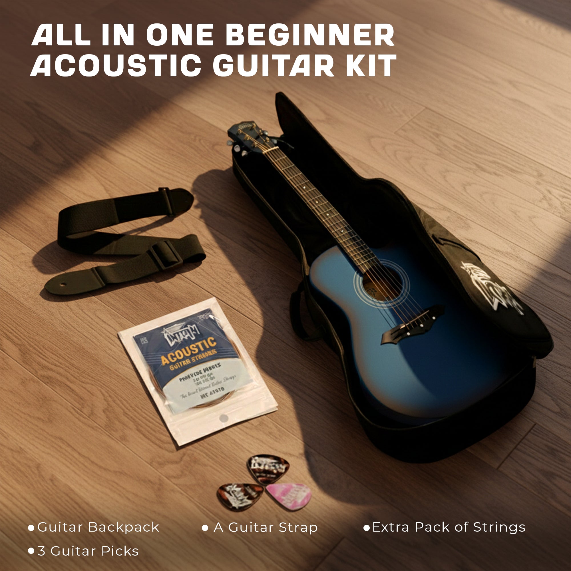 Intern 38 Inch Carbon Fibre Acoustic Guitar - Blue