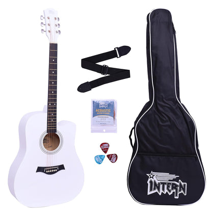 Intern 41" Cutaway 41-inch Acoustic White Guitar with Truss Rod | Premium Wood Build for Superior Tone & Durability | Best Bend Resistance & Tonal Stability | Includes Plectrums