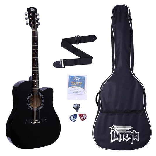 INTERN 41" Acoustic Guitar - Series | Black Color Acoustic Guitar with Picks, Strap, String and Bag