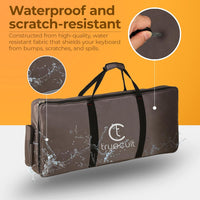 Truecult keyboard bag with waterproof and scratch-resistant features on an orange background