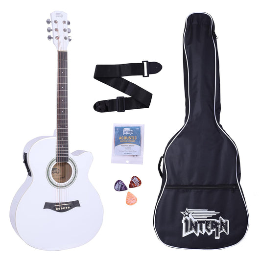 INTERN 40" Acoustic Guitar Bundle - White