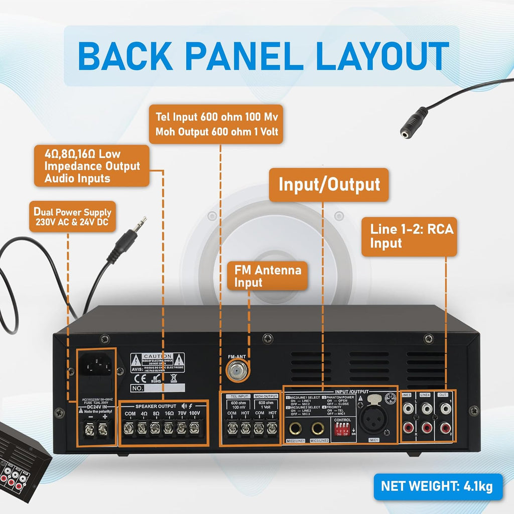 60W Compact Mixer Amplifier with USB/SD/FM/Bluetooth | EA-60