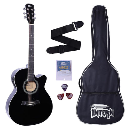 INTERN 40" Electric Acoustic Black Guitar With EQ, Set Of Strings, Strap, Picks And Bag