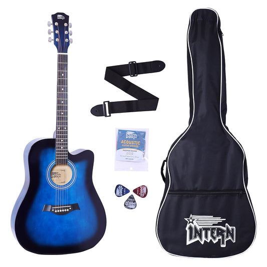 INTERN 41" Acoustic Guitar - Series | Blue Color Acoustic Guitar with Picks, Strap, String and Bag