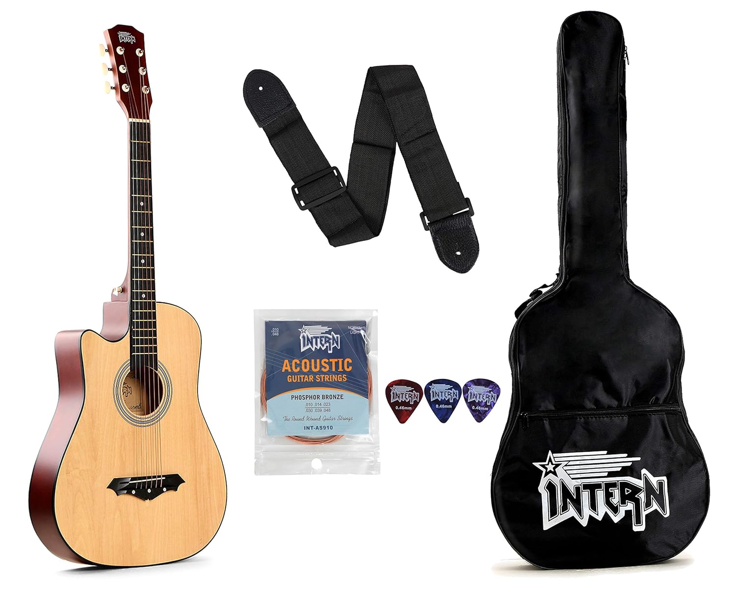 Intern INT-38C-L-NT | 38 inch Acoustic Guitar Set - Natural
