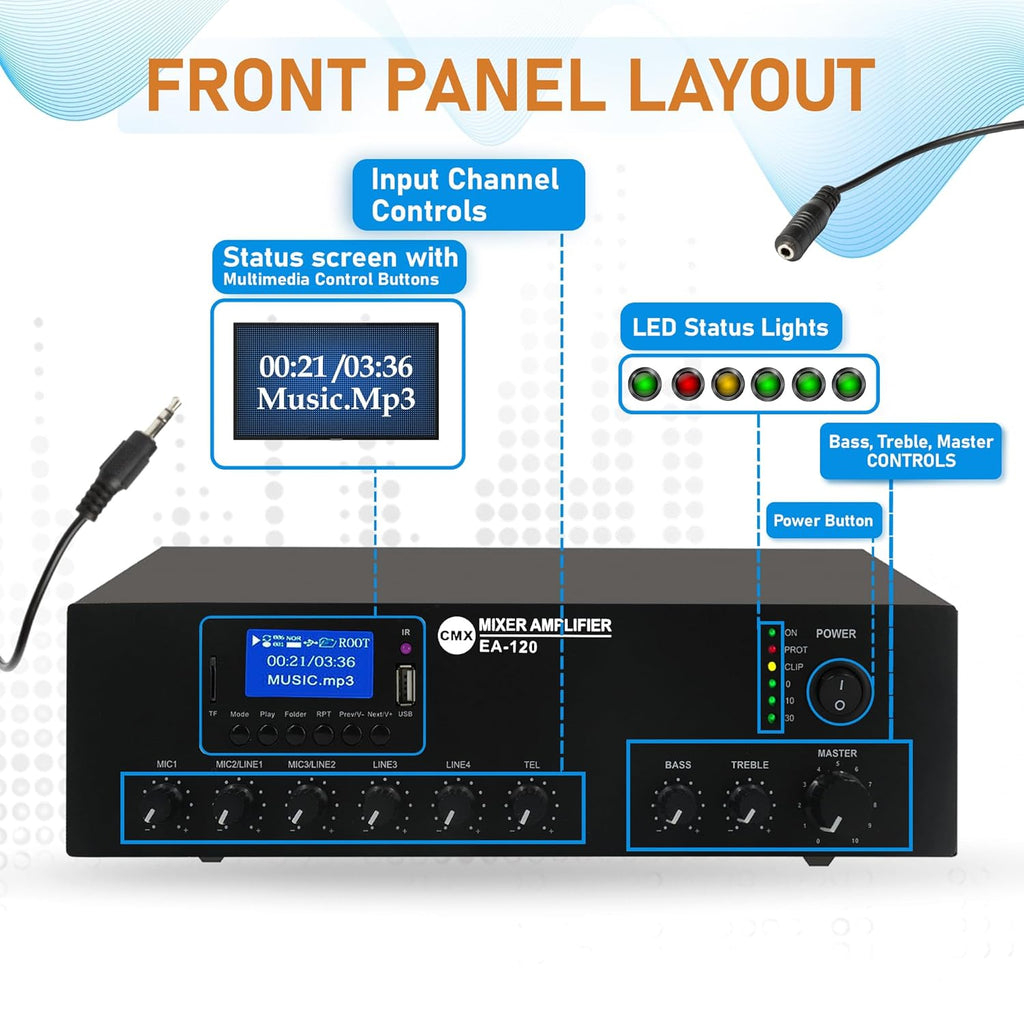 120 Compact Mixer Amplifier with USB/SD/FM/Bluetooth | EA-120