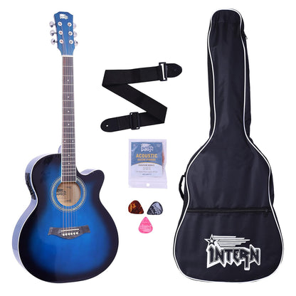 INTERN 40" Electric Acoustic Blue Guitar With EQ, Set Of Strings, Strap, Picks And Bag