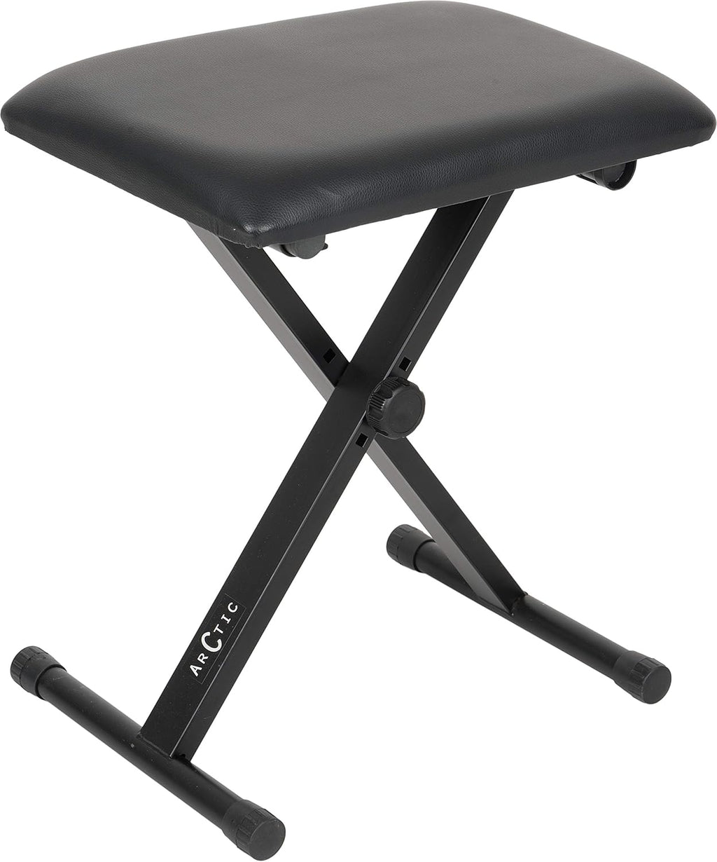 Black heavy-duty X-style adjustable keyboard and piano stand with padded seat and ARCTIC logo.