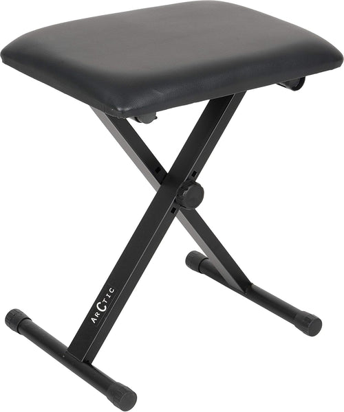 Black heavy-duty X-style adjustable keyboard and piano stand with padded seat and ARCTIC logo.
