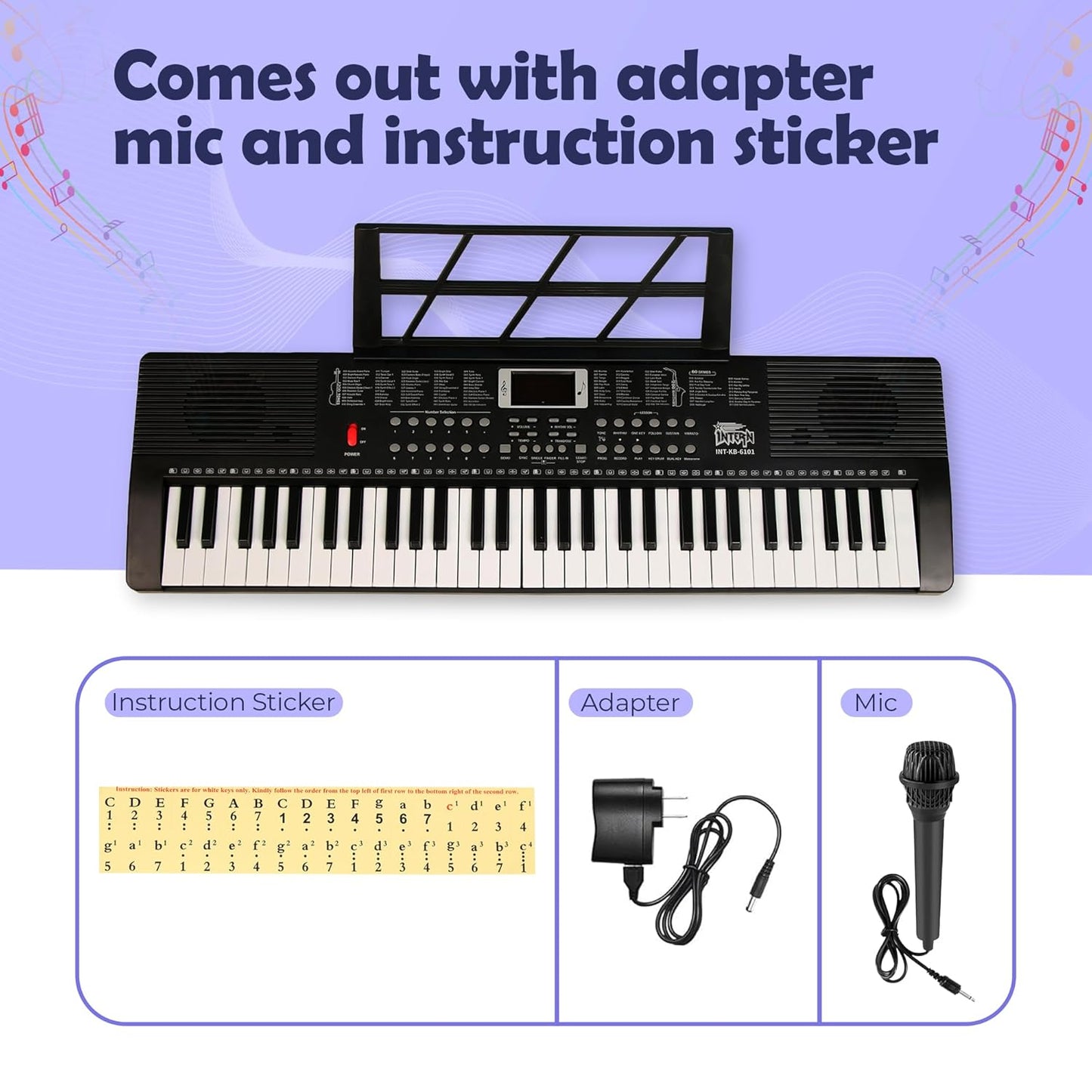 Intern 61-Key Digital Keyboard Piano with Mic and Power Adapter