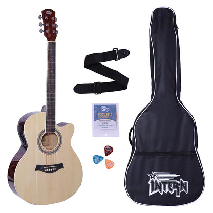 INTERN 40" Electric Acoustic Natural Guitar With EQ, Set Of Strings, Strap, Picks And Bag