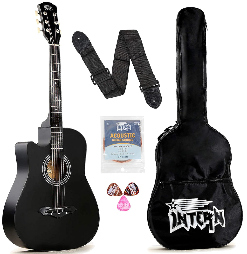 Intern INT-38C-L-BK | 38 inch Acoustic Guitar Set - Black