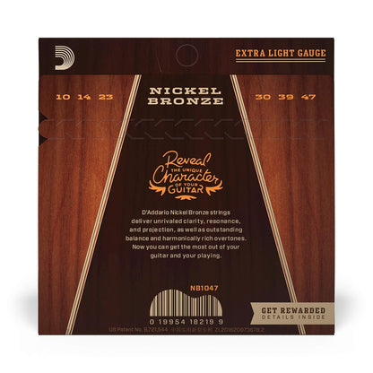 D'Addario NB1047 Nickel Bronze Acoustic Guitar Strings, Extra Light