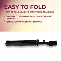 Folding tripod with text on a gradient background