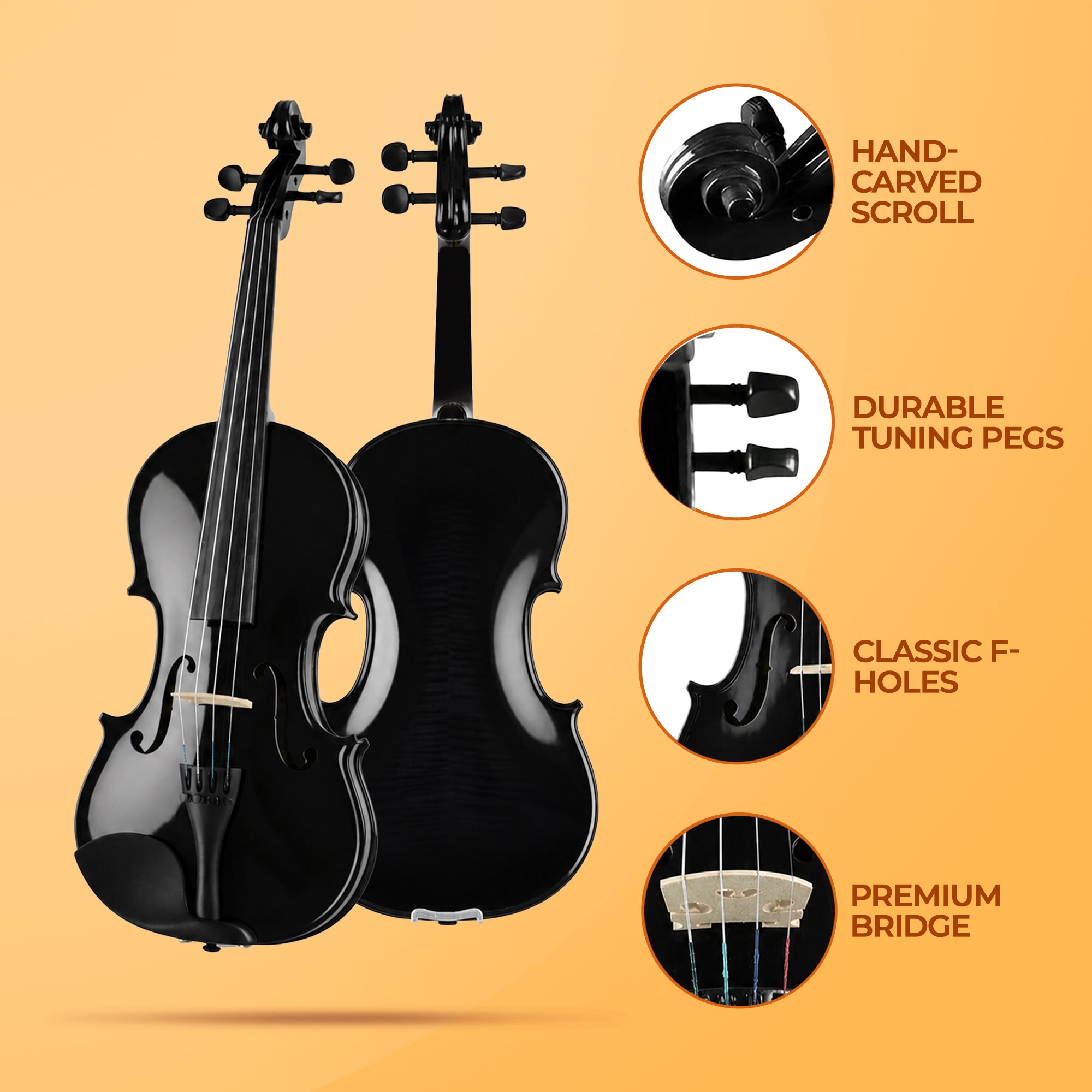 Arctic Onyx 4/4 Solid Wood Professional Black Violin for Beginners | AR-PVK-02