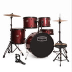 ARCTIC Cosmos 22 Inch 5-Piece Acoustic Drum Set with Cymbals, Hardware, Drum Throne & Drum Sticks - Red