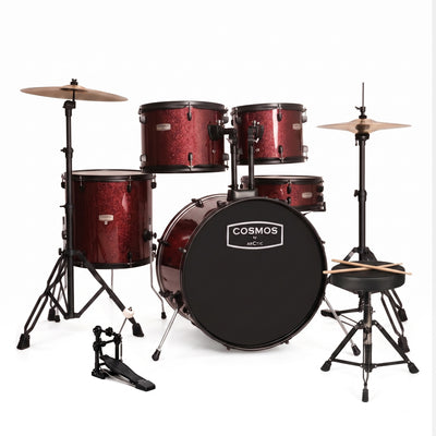 ARCTIC Cosmos 22 Inch 5-Piece Acoustic Drum Set with Cymbals, Hardware, Drum Throne & Drum Sticks - Red