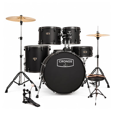 ARCTIC Cronos 22 Inch 5-Piece Acoustic Drum Set with Cymbals, Hardware, Drum Throne & Drum Sticks - Black