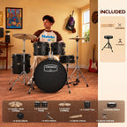ARCTIC Cronos 22 Inch 5-Piece Acoustic Drum Set with Cymbals, Hardware, Drum Throne & Drum Sticks - Black