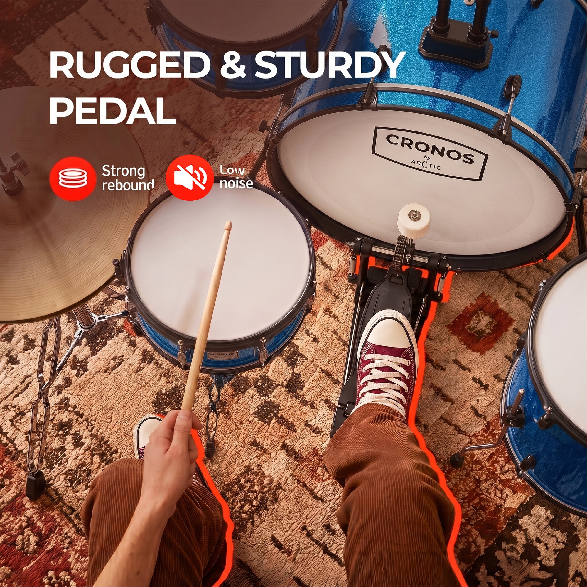 ARCTIC Cronos 22 Inch 5-Piece Acoustic Drum Set with Cymbals, Hardware, Drum Throne & Drum Sticks - Blue