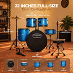 ARCTIC Cosmos 22 Inch 5-Piece Acoustic Drum Set with Cymbals, Hardware, Drum Throne & Drum Sticks - Blue
