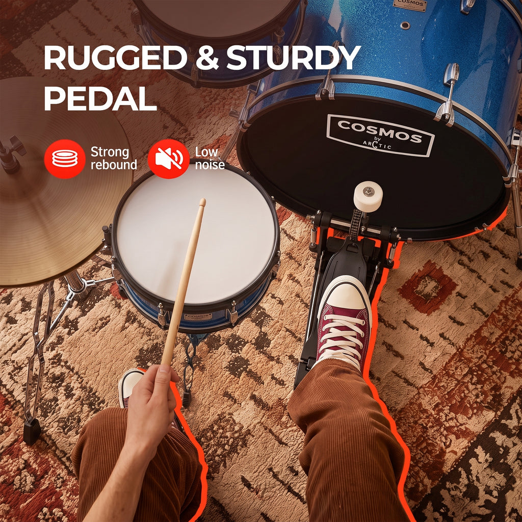 ARCTIC Cosmos 22 Inch 5-Piece Acoustic Drum Set with Cymbals, Hardware, Drum Throne & Drum Sticks - Blue