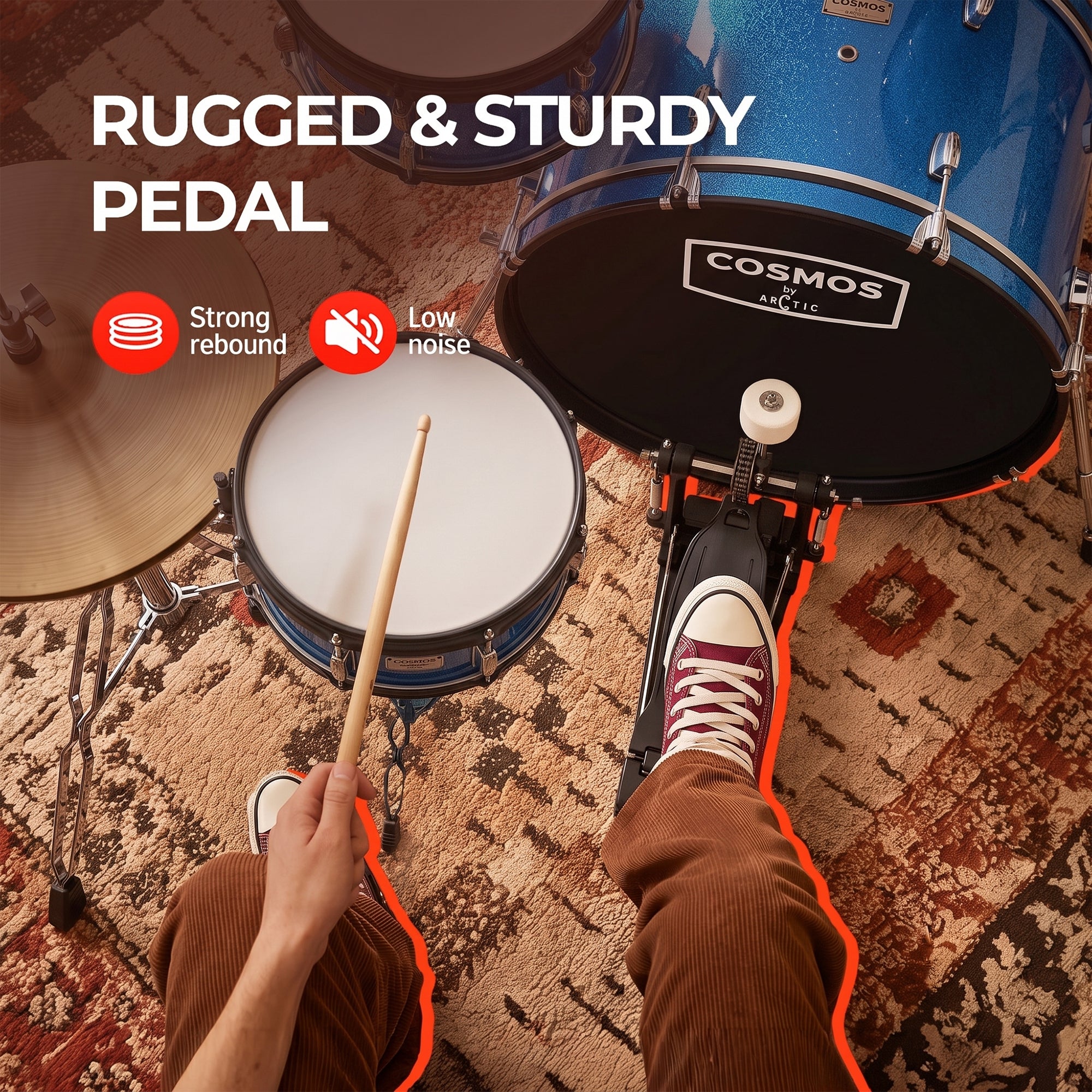 ARCTIC Cosmos 22 Inch 5-Piece Acoustic Drum Set with Cymbals, Hardware, Drum Throne & Drum Sticks - Blue