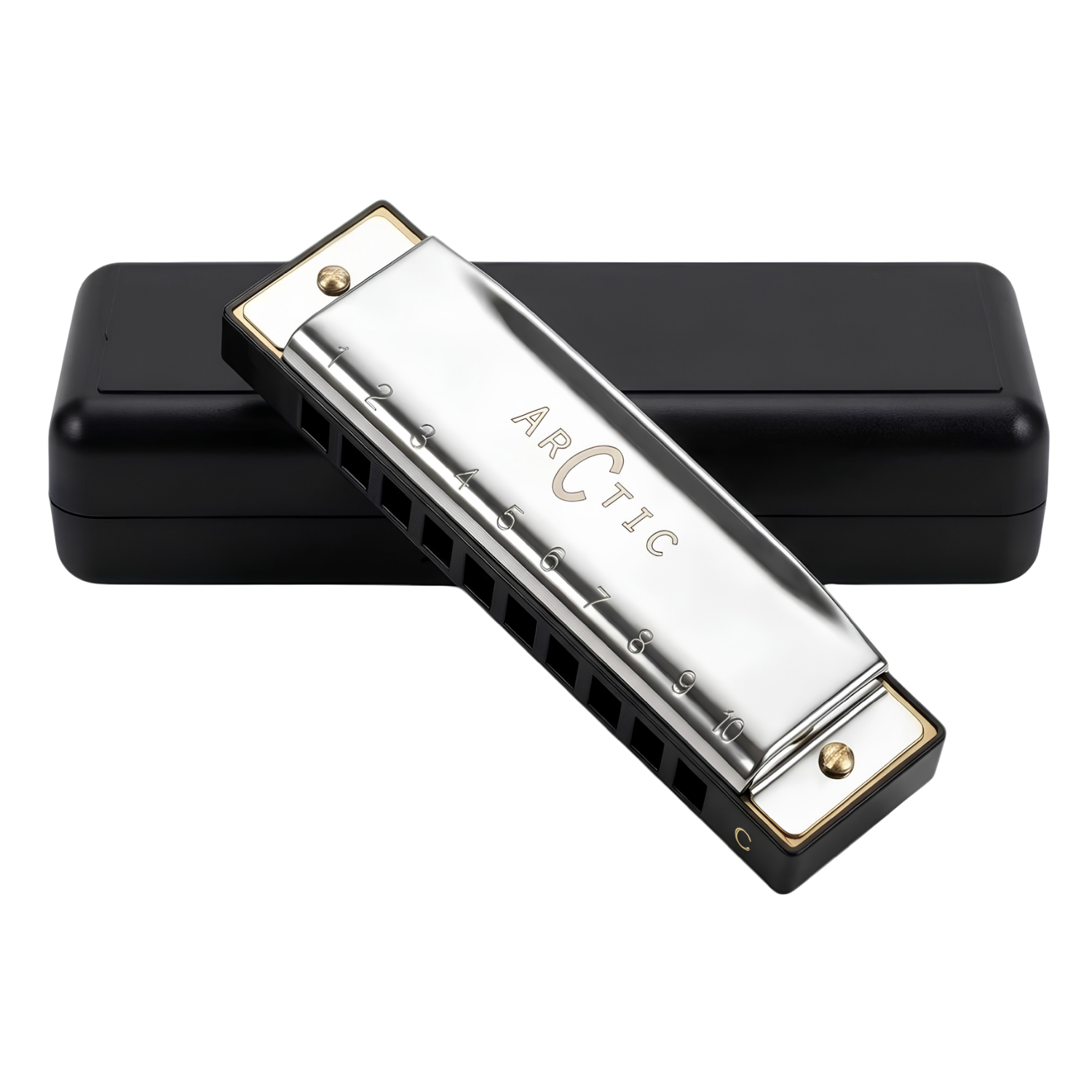 ARCTIC Key C 10-Hole Diatonic Harmonica Mouth Organ – For Beginners & Professionals with Hard Case (Silver)