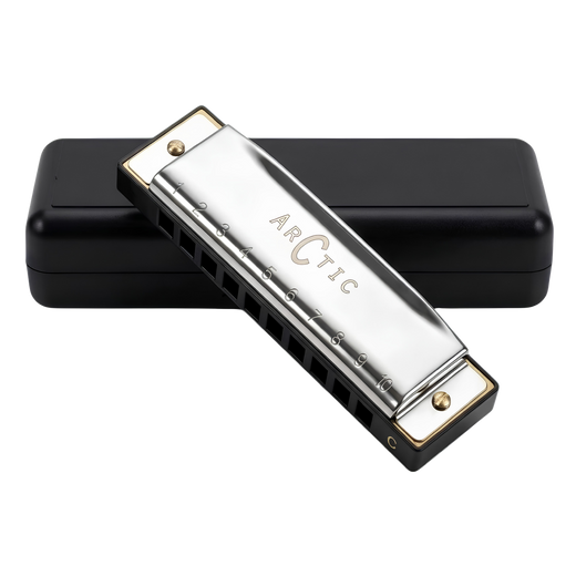ARCTIC Key C 10-Hole Diatonic Harmonica Mouth Organ – For Beginners & Professionals with Hard Case (Silver)